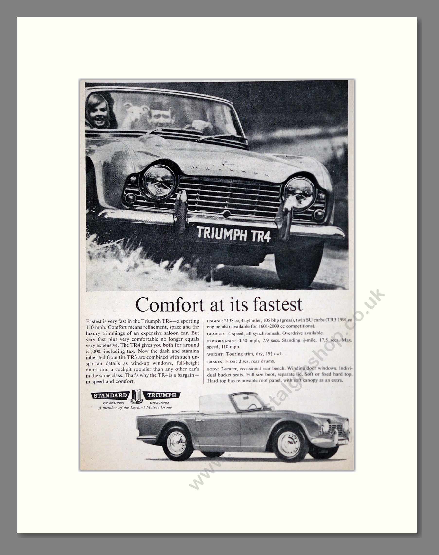 Triumph - TR4. Vintage Advert 1962 (ref AD61507)