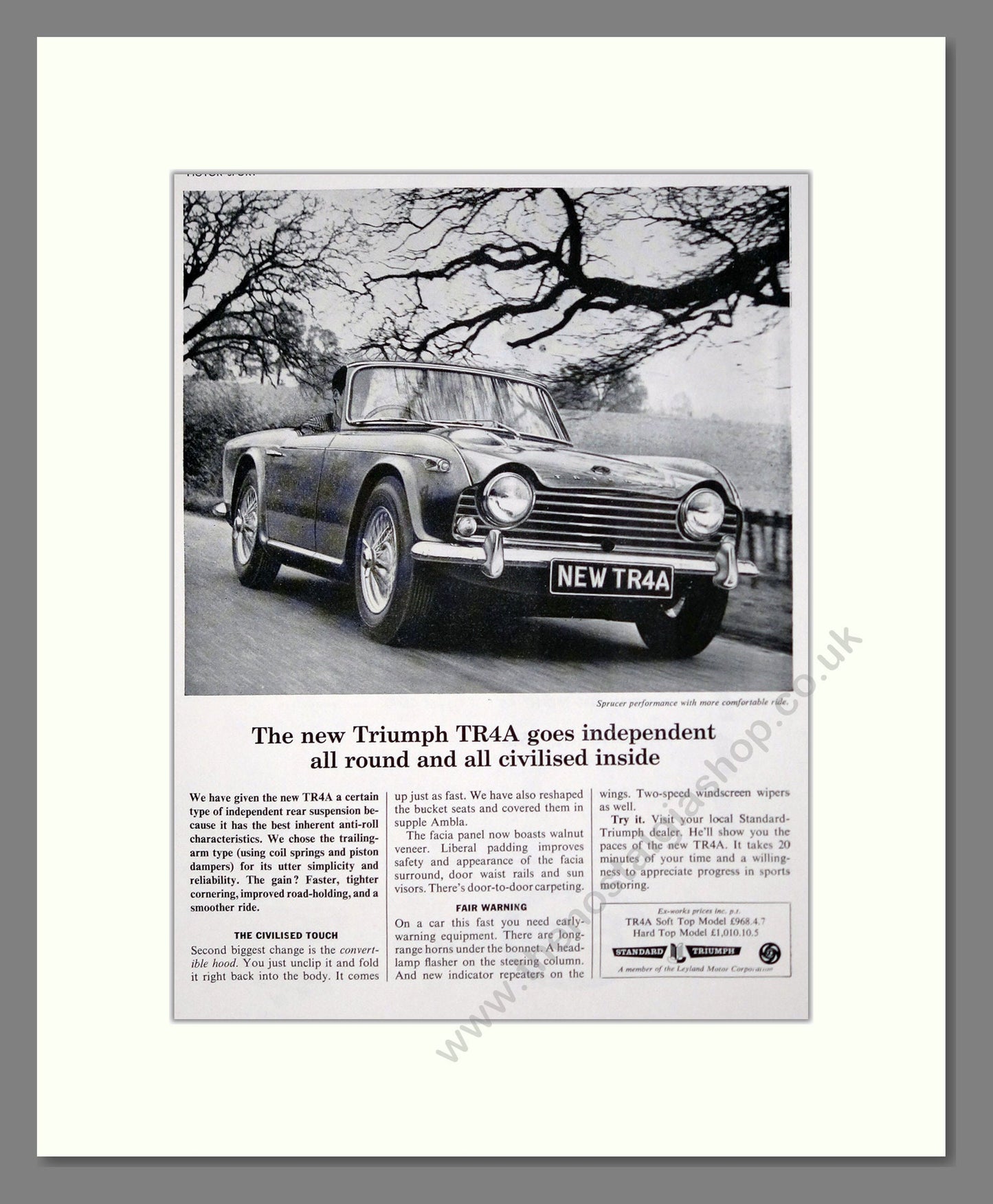 Triumph - TR4A. Vintage Advert 1965 (ref AD61508)