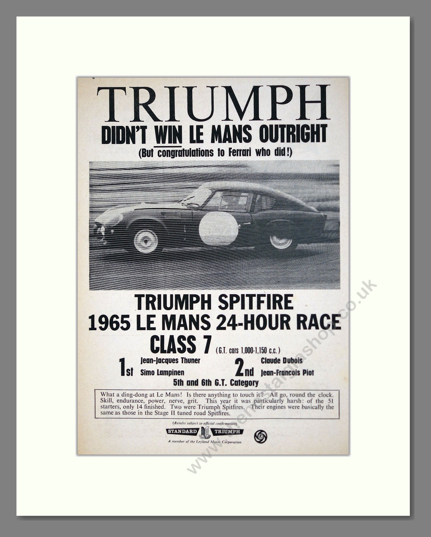 Triumph - Spitfire. Vintage Advert 1965 (ref AD61517) – The Nostalgia Shop