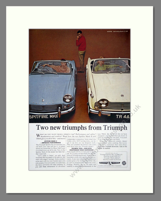 Triumph - TR4A / Spitfire Mk2. Vintage Advert 1965 (ref AD61518)