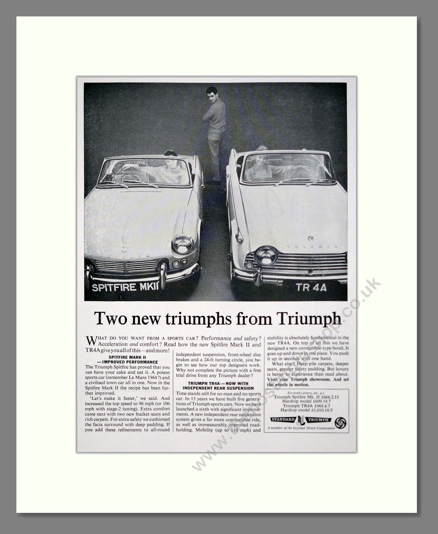 Triumph - Spitfire Mk2 / TR4A. Vintage Advert 1965 (ref AD61523)