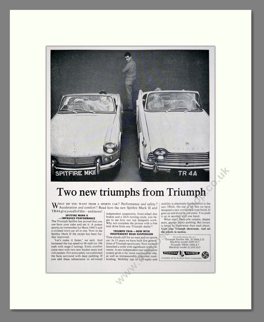Triumph - Spitfire Mk2 / TR4A. Vintage Advert 1965 (ref AD61523)