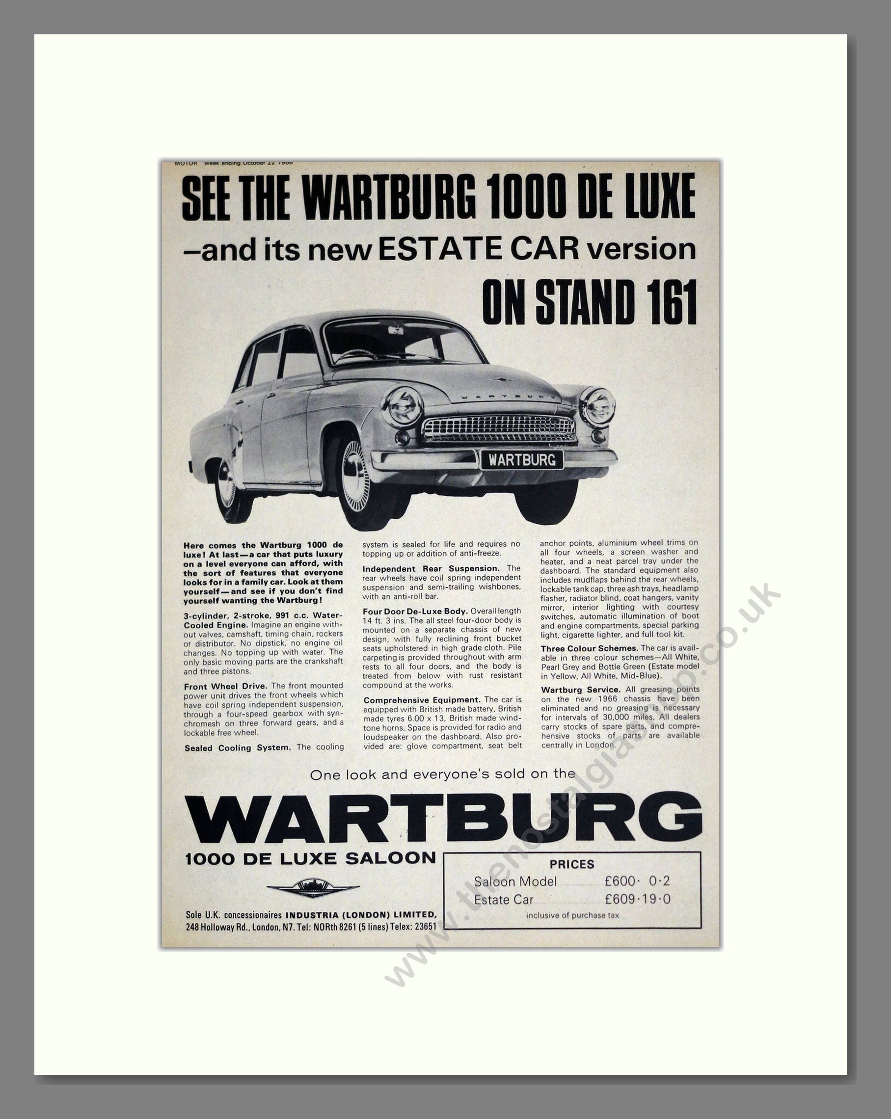 Wartburg - 1000 Deluxe. Vintage Advert 1966 (ref AD61534)
