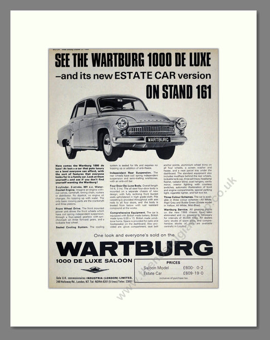 Wartburg - 1000 Deluxe. Vintage Advert 1966 (ref AD61534)