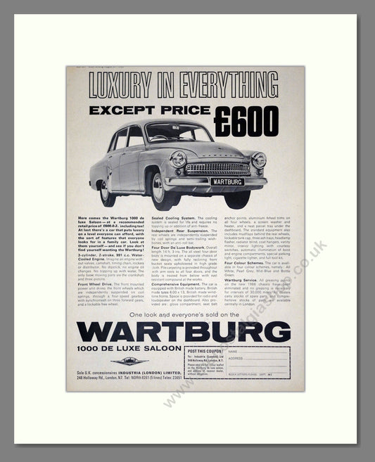 Wartburg - 1000 Deluxe. Vintage Advert 1966 (ref AD61536)