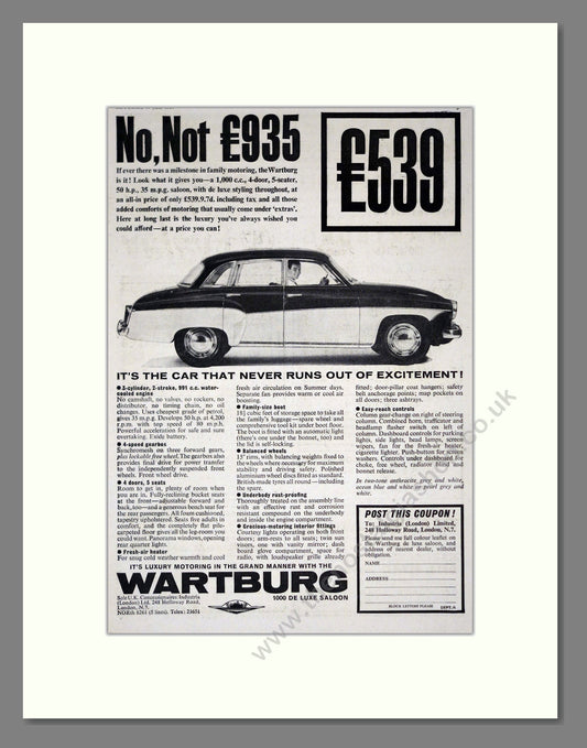 Wartburg - 1000 Deluxe. Vintage Advert 1964 (ref AD61537)