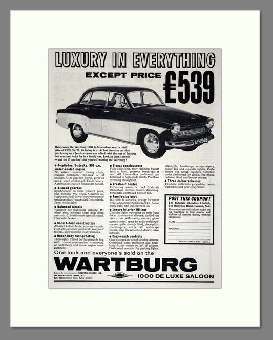 Wartburg - 1000 Deluxe. Vintage Advert 1964 (ref AD61538)