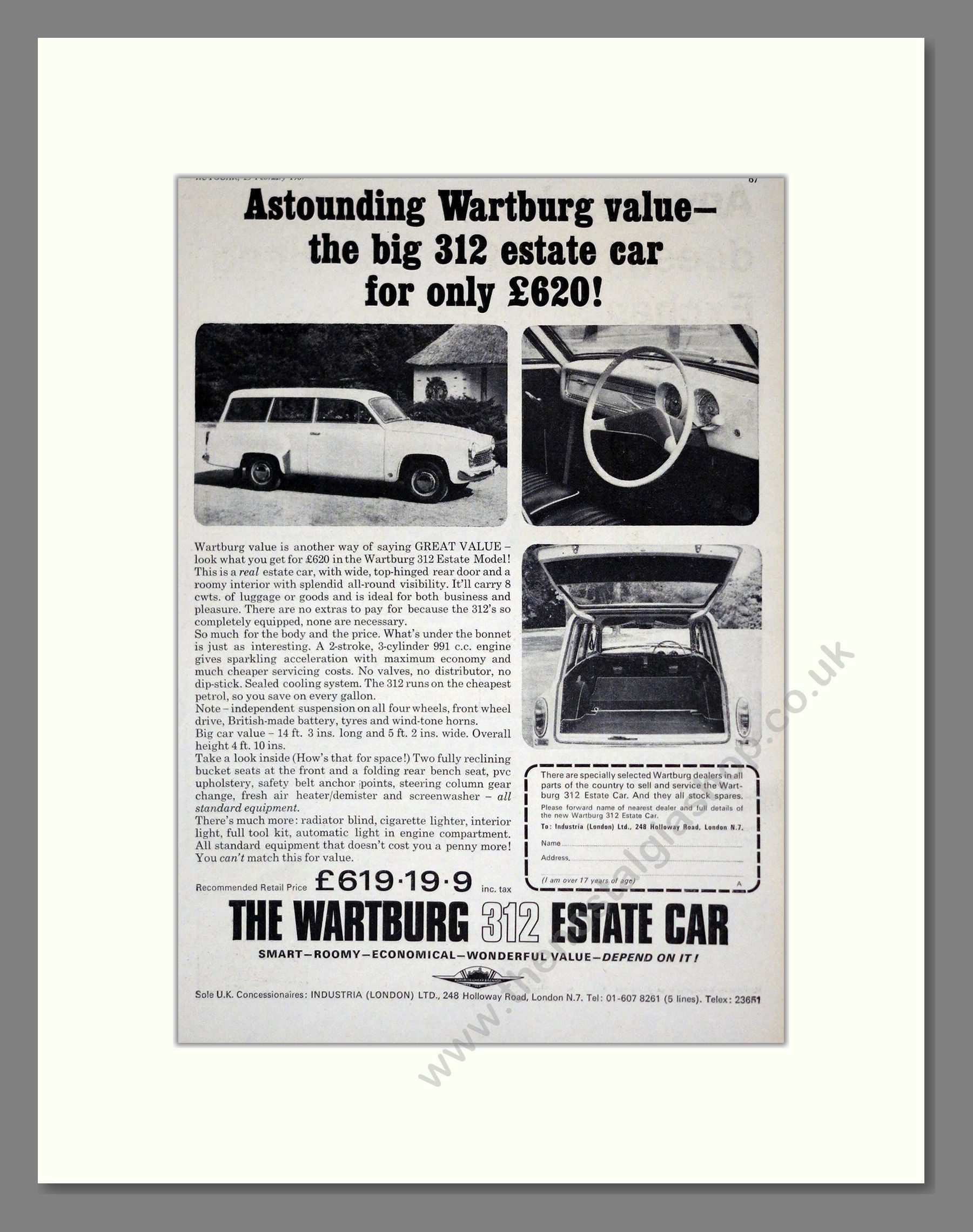 Wartburg - 312 Estate. Vintage Advert 1967 (ref AD61541)