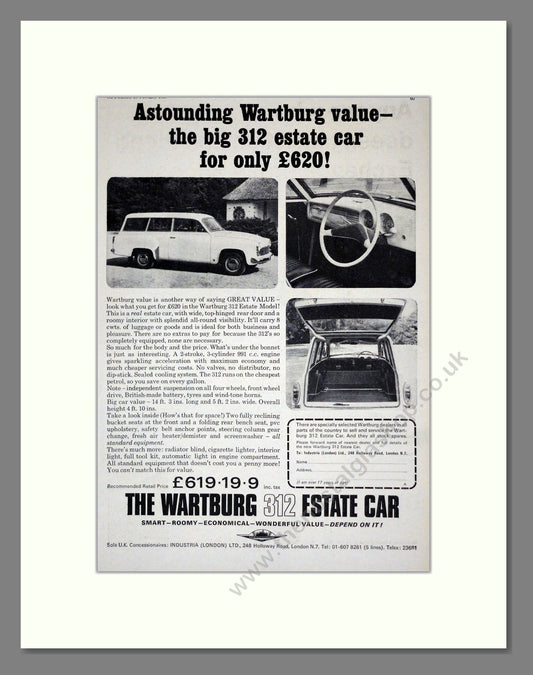 Wartburg - 312 Estate. Vintage Advert 1967 (ref AD61541)