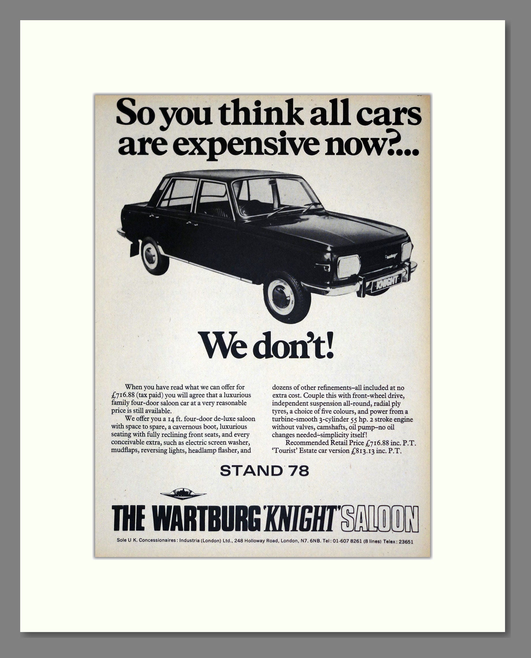 Wartburg - Knight Saloon. Vintage Advert 1971 (ref AD61542)
