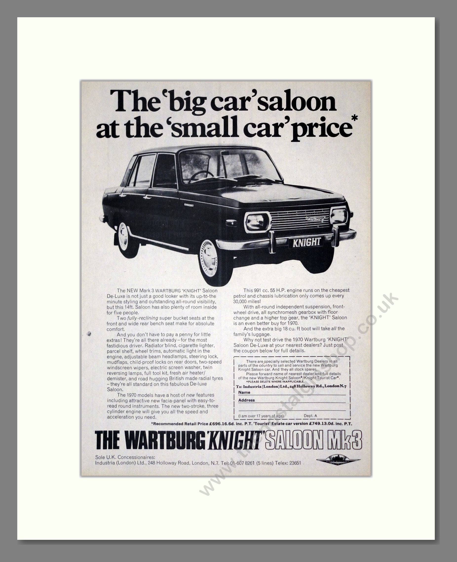 Wartburg - Knight Deluxe Saloon Mk3. Vintage Advert 1970 (ref AD61544)