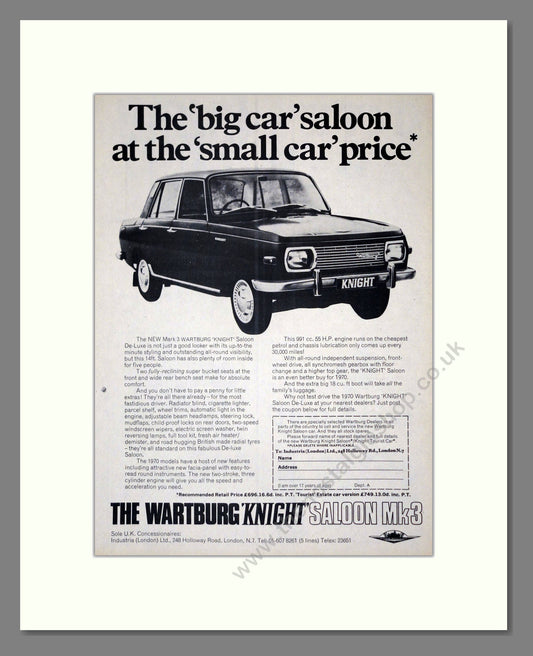 Wartburg - Knight Deluxe Saloon Mk3. Vintage Advert 1970 (ref AD61544)