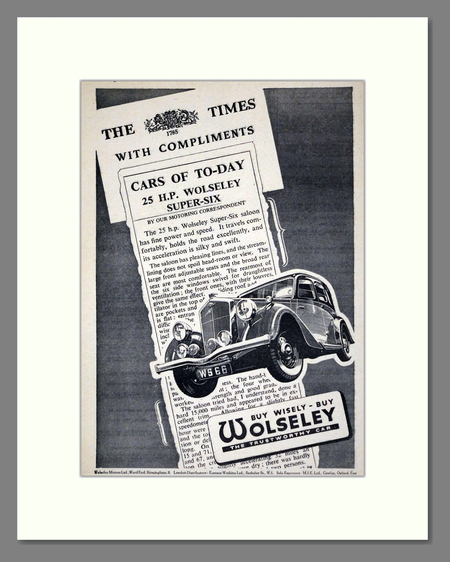 Wolseley - Super Six. Vintage Advert 1936 (ref AD61551)
