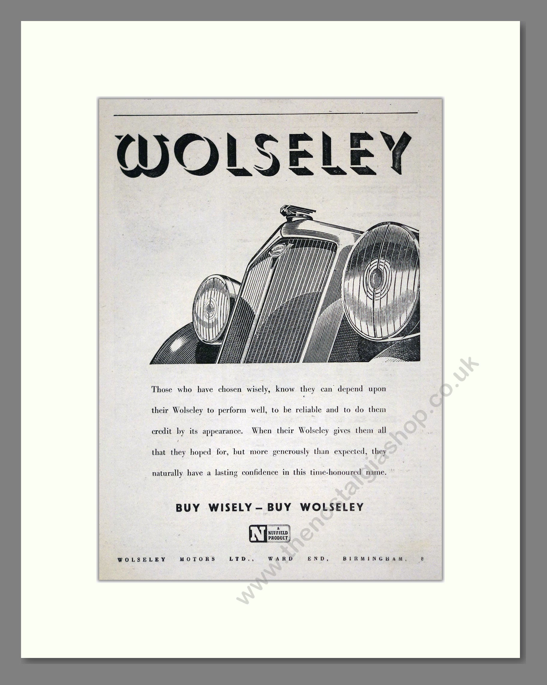 Wolseley - Buy Wisely. Vintage Advert 1947 (ref AD61553)