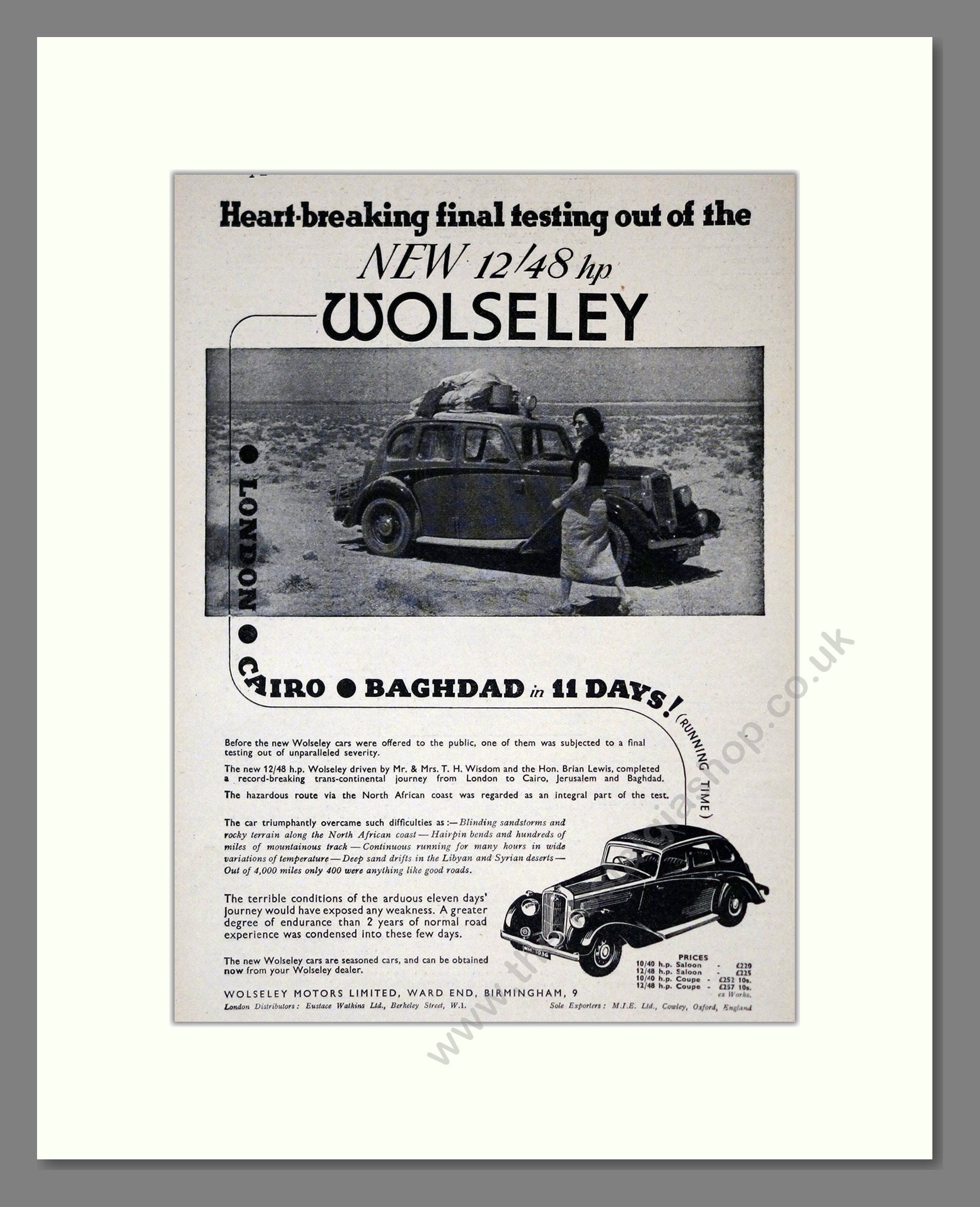 Wolseley - 12/48hp. Vintage Advert 1936 (ref AD61554)