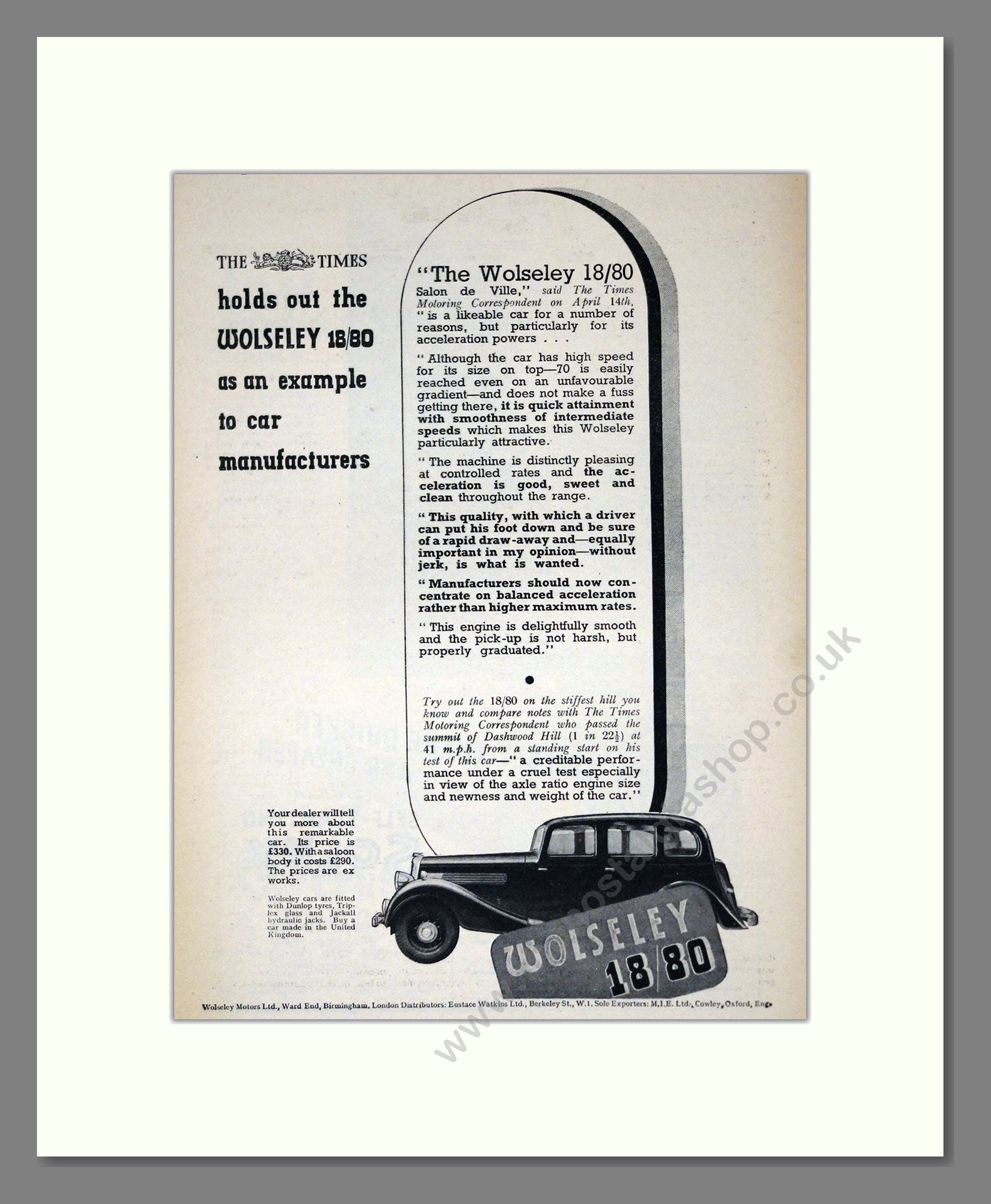Wolseley - 18/80 Salon de Ville. Vintage Advert 1937 (ref AD61558)