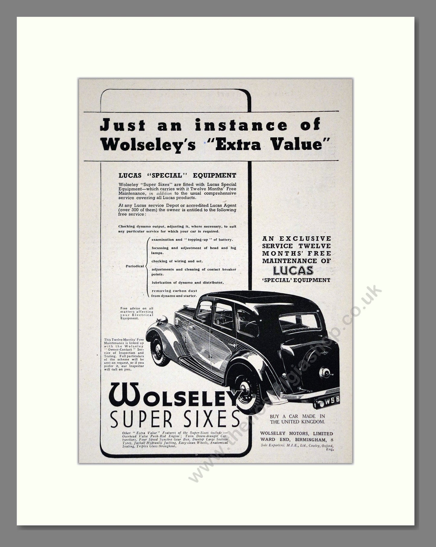 Wolseley - Super Sixes. Vintage Advert 1937 (ref AD61559)