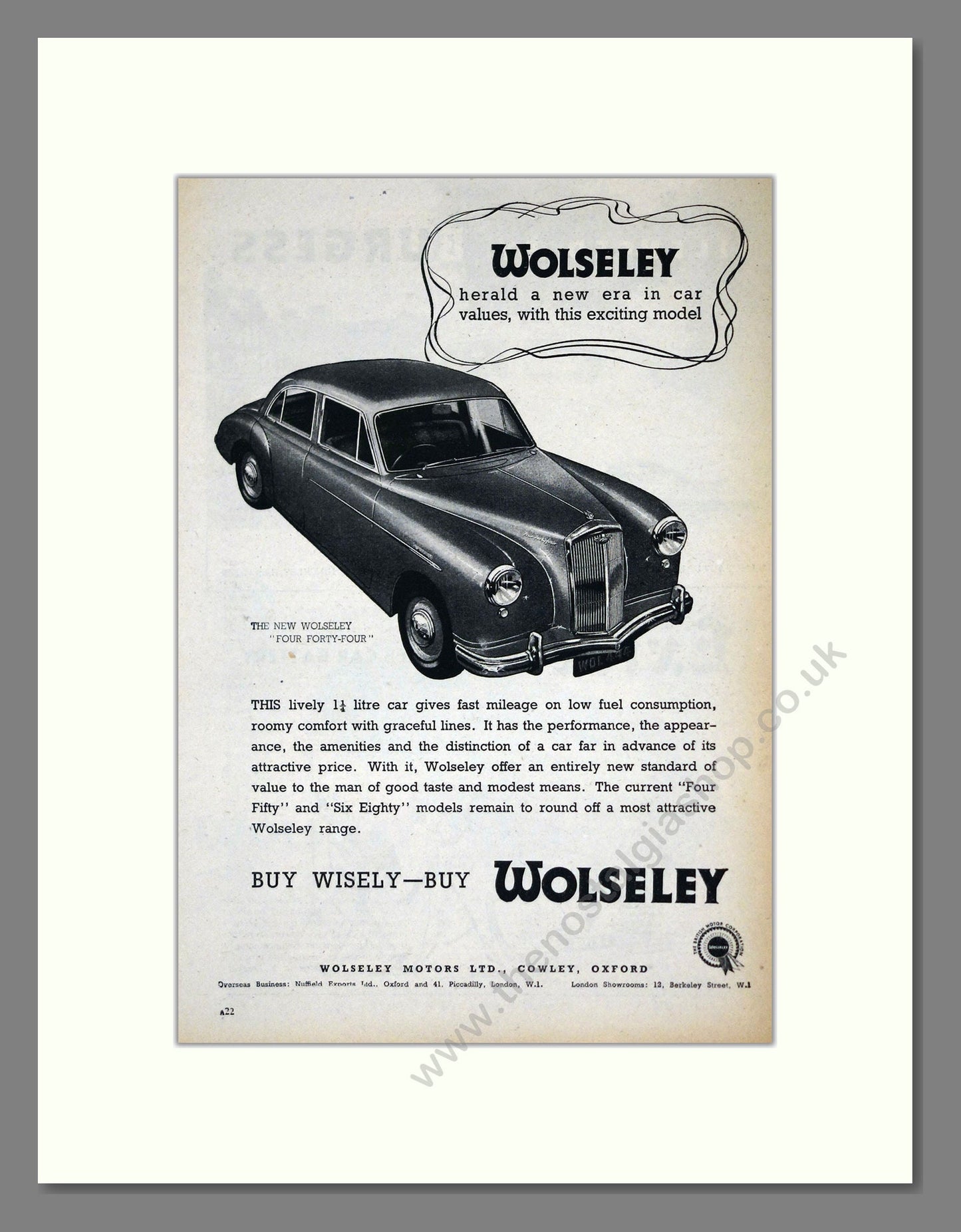 Wolseley - Four-Fortyfour. Vintage Advert 1952 (ref AD61571)