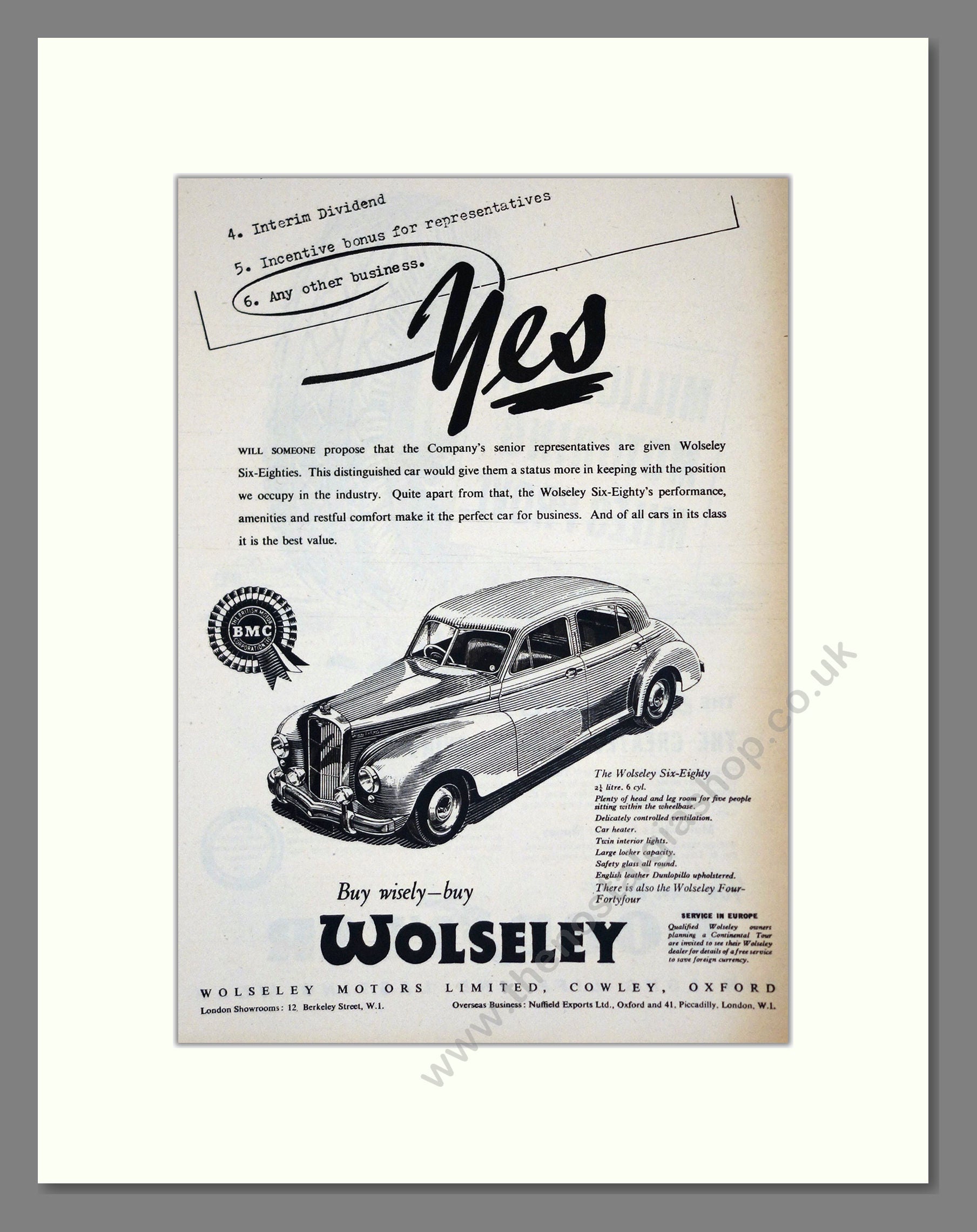 Wolseley - Six-Eighty. Vintage Advert 1954 (ref AD61578)