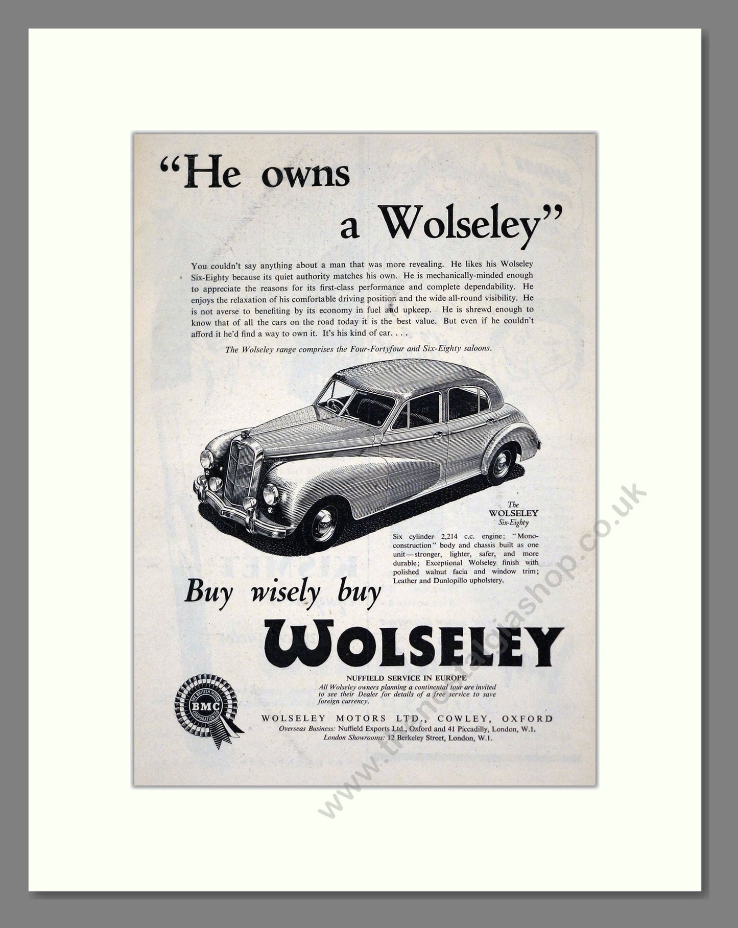 Wolseley - Six-Eighty. Vintage Advert 1953 (ref AD61583)