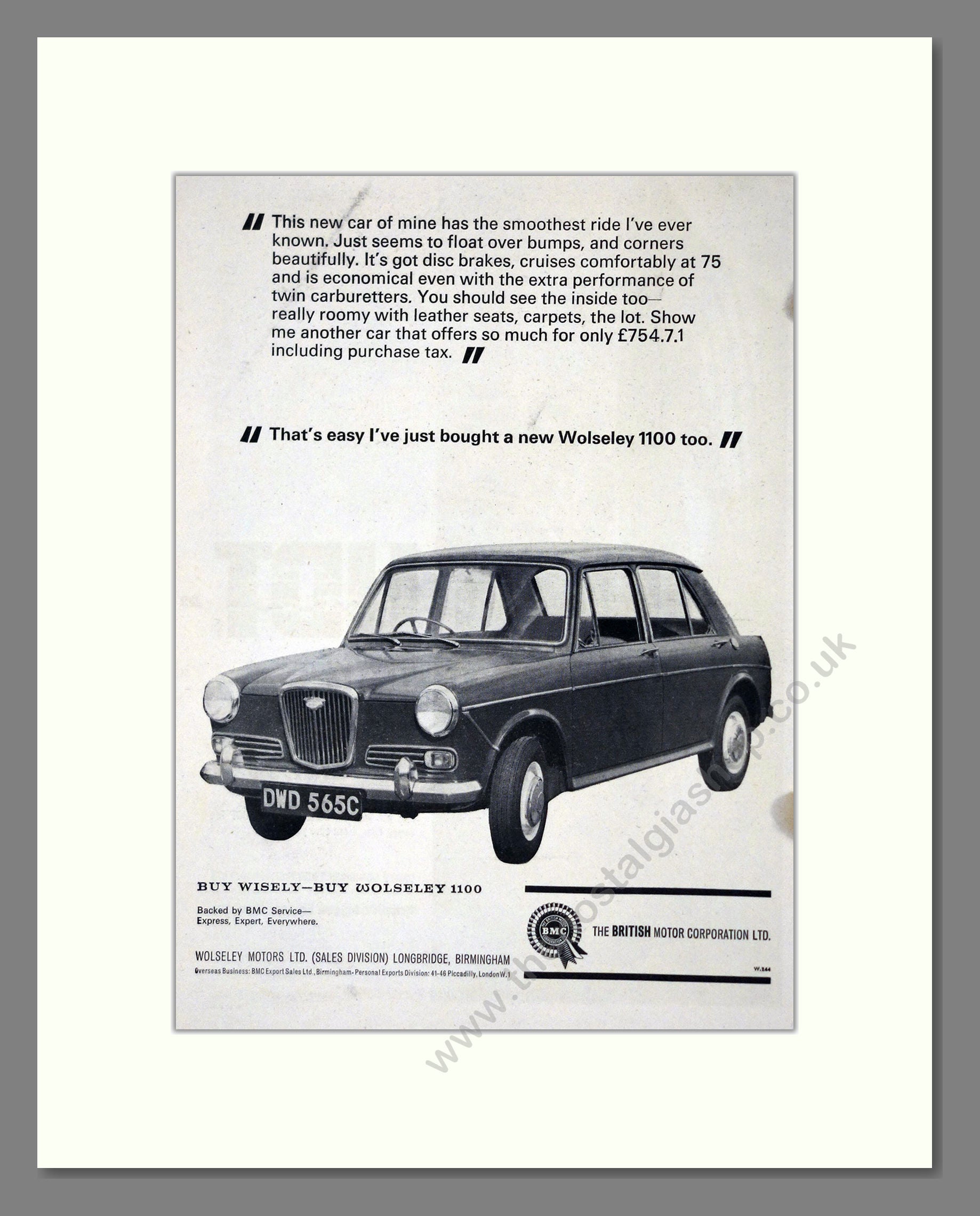 Wolseley - 1100. Vintage Advert 1965 (ref AD61595)
