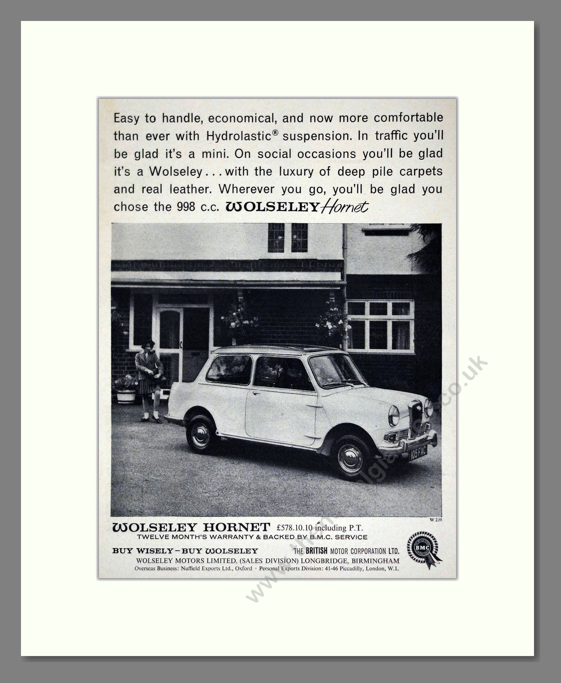 Wolseley - Hornet. Vintage Advert 1964 (ref AD61608)
