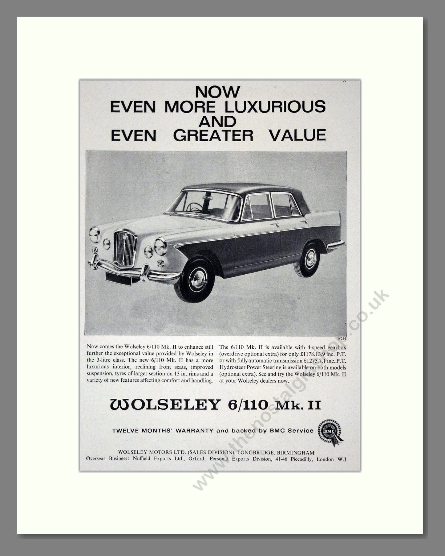 Wolseley - 6/110 Mk II. Vintage Advert 1964 (ref AD61632)