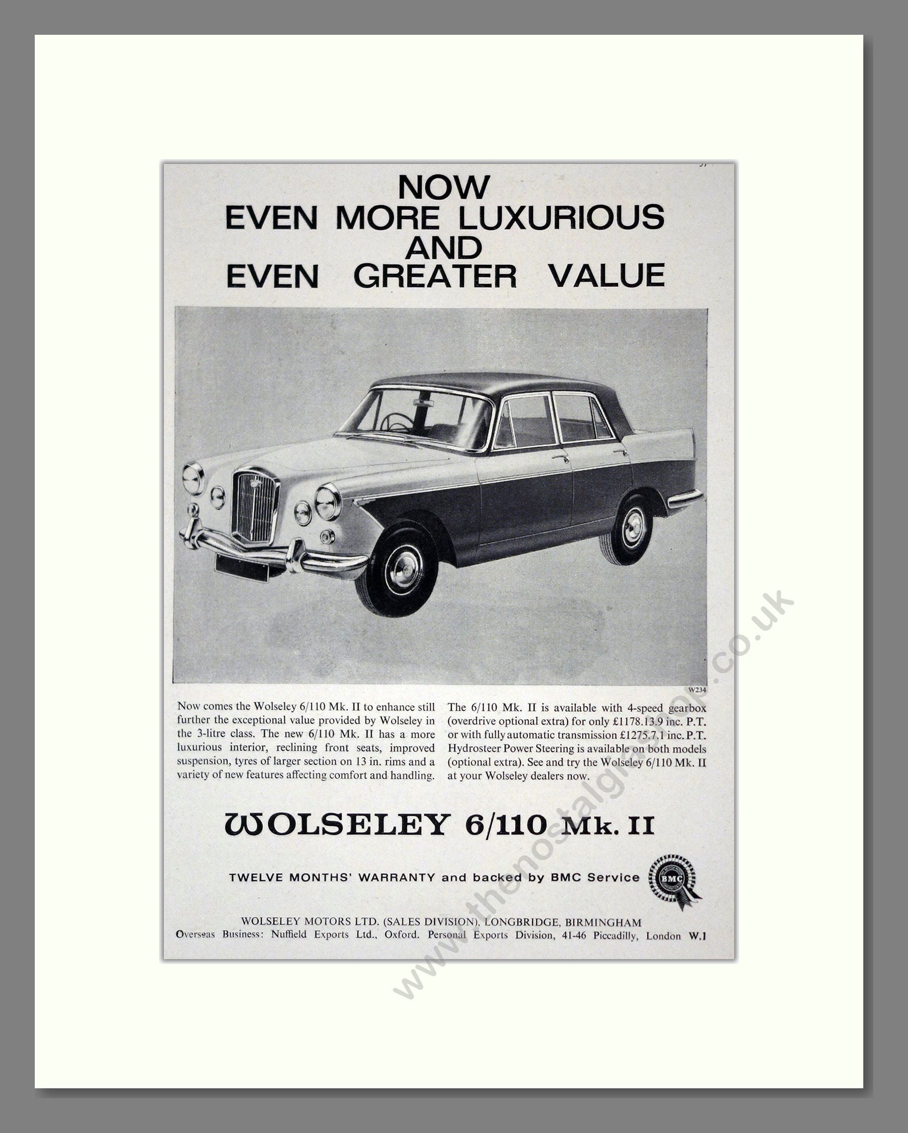 Wolseley - 6/110 Mk II. Vintage Advert 1964 (ref AD61632)