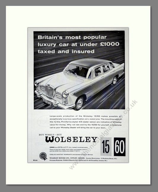 Wolseley - 15/60. Vintage Advert 1960 (ref AD61659)