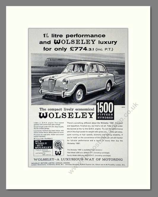 Wolseley - 1500. Vintage Advert 1962 (ref AD61666)