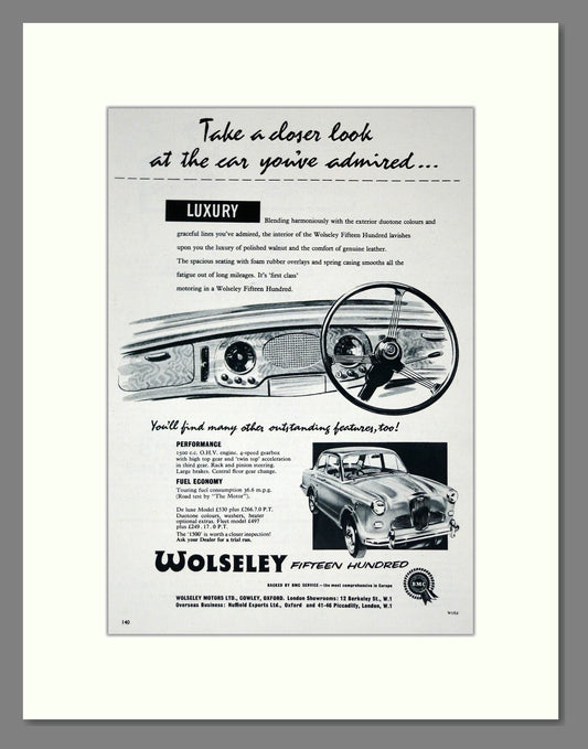 Wolseley - 1500. Vintage Advert 1959 (ref AD61668)