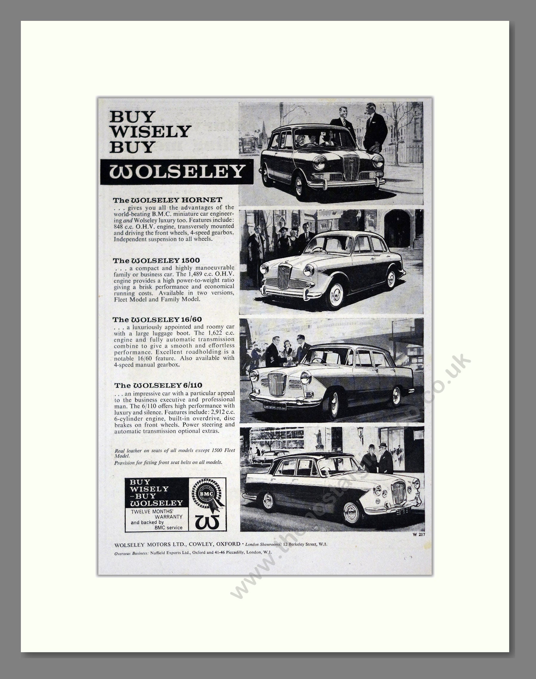Wolseley - Hornet / 1500 / 16/60 / 6/110. Vintage Advert 1962 (ref AD61671)