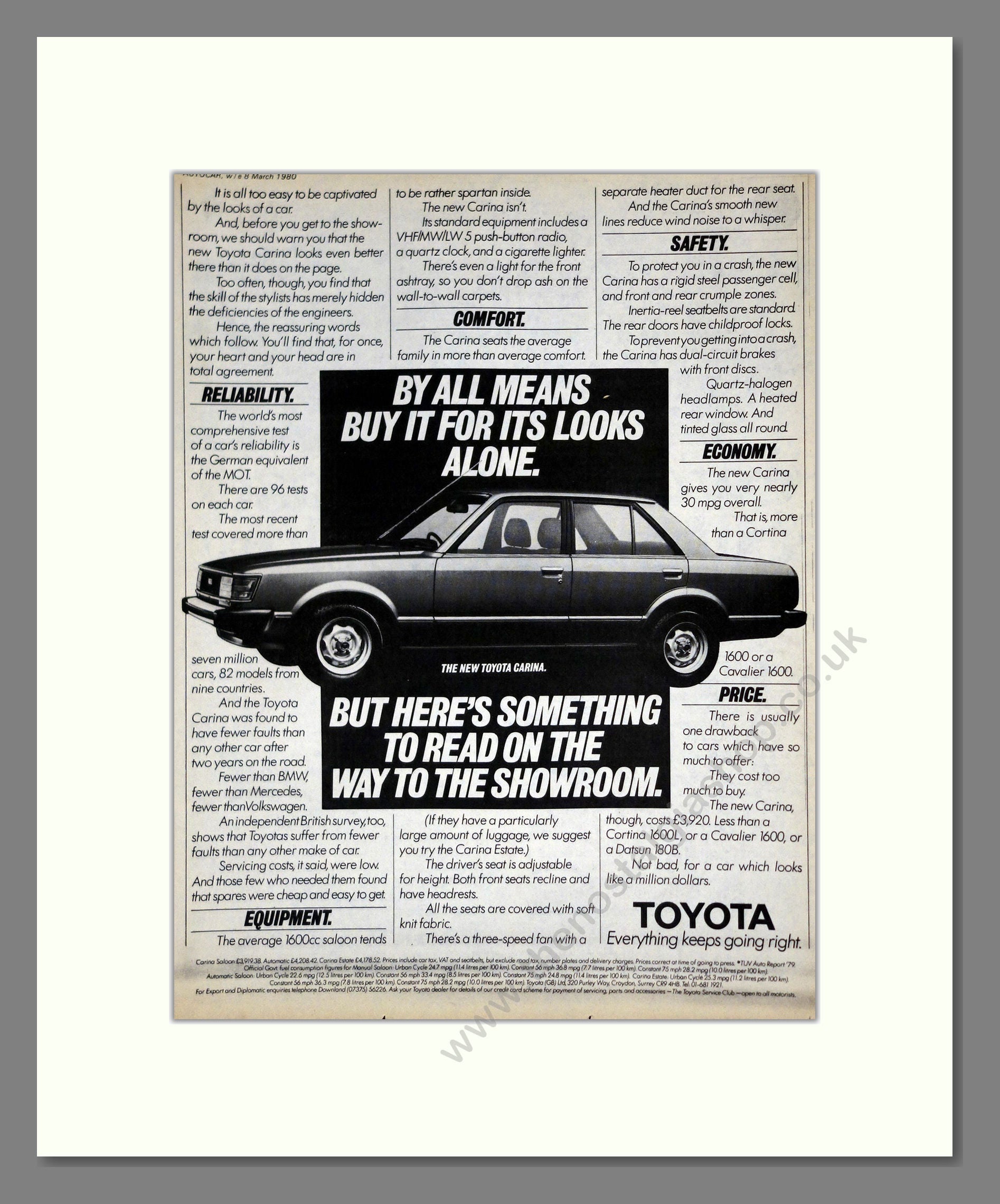 Toyota - Carina 1600. Vintage Advert 1980 (ref AD61711)