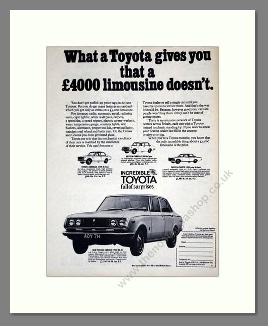 Toyota - Corolla / Corona / Crown. Vintage Advert 1969 (ref AD61714)
