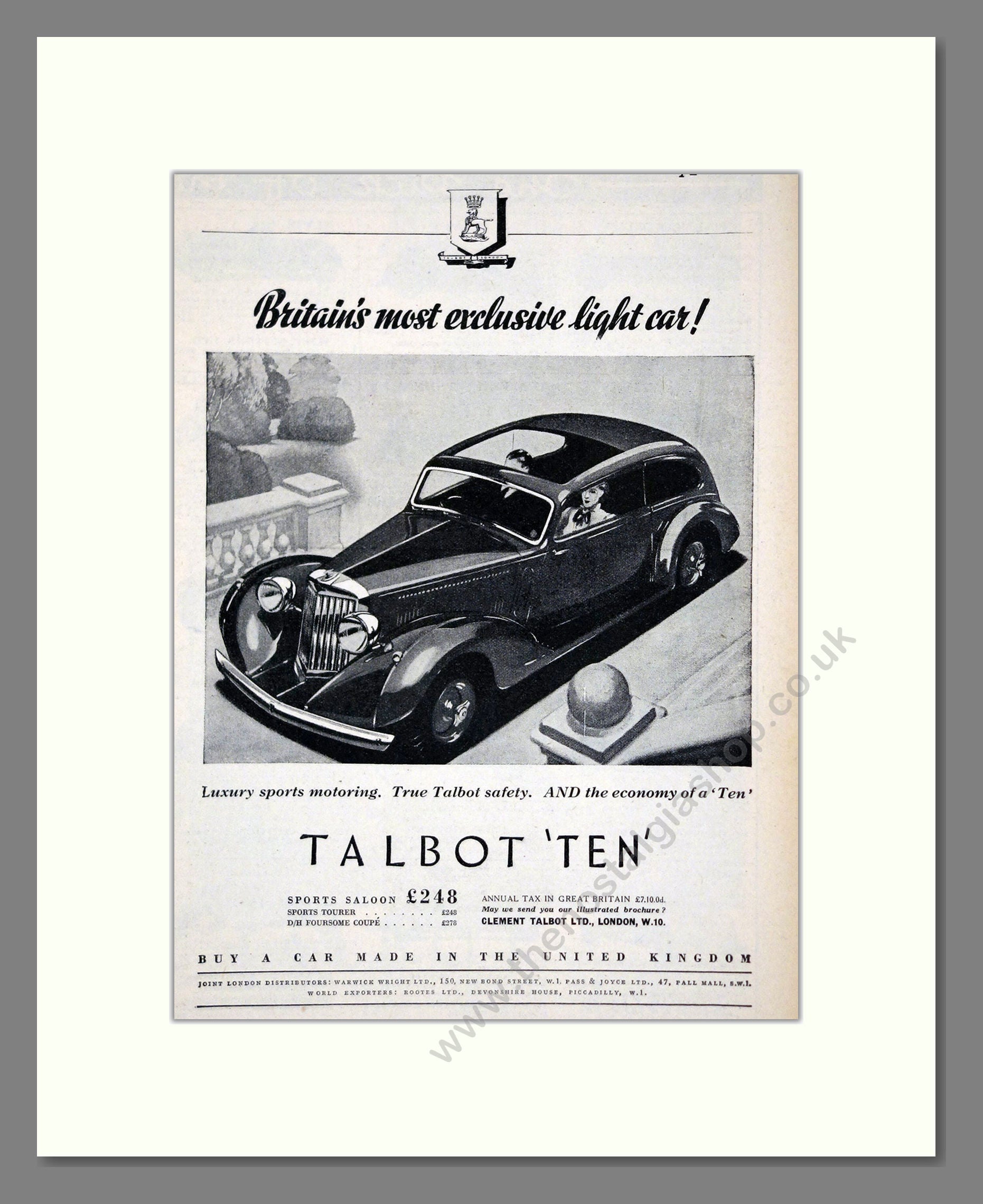 Talbot - Ten. Vintage Advert 1937 (ref AD61792)