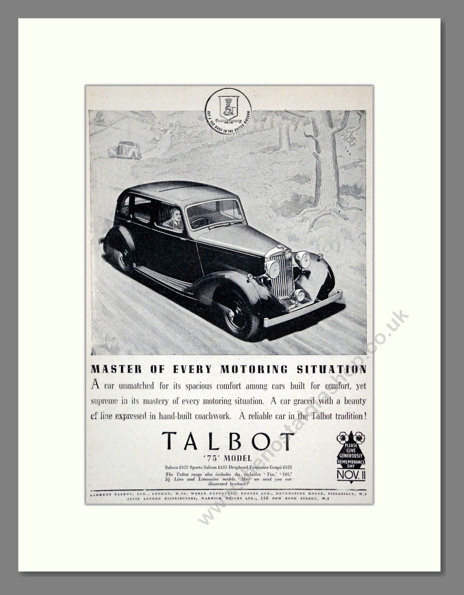 Talbot - 75. Vintage Advert 1936 (ref AD61794) – The Nostalgia Shop