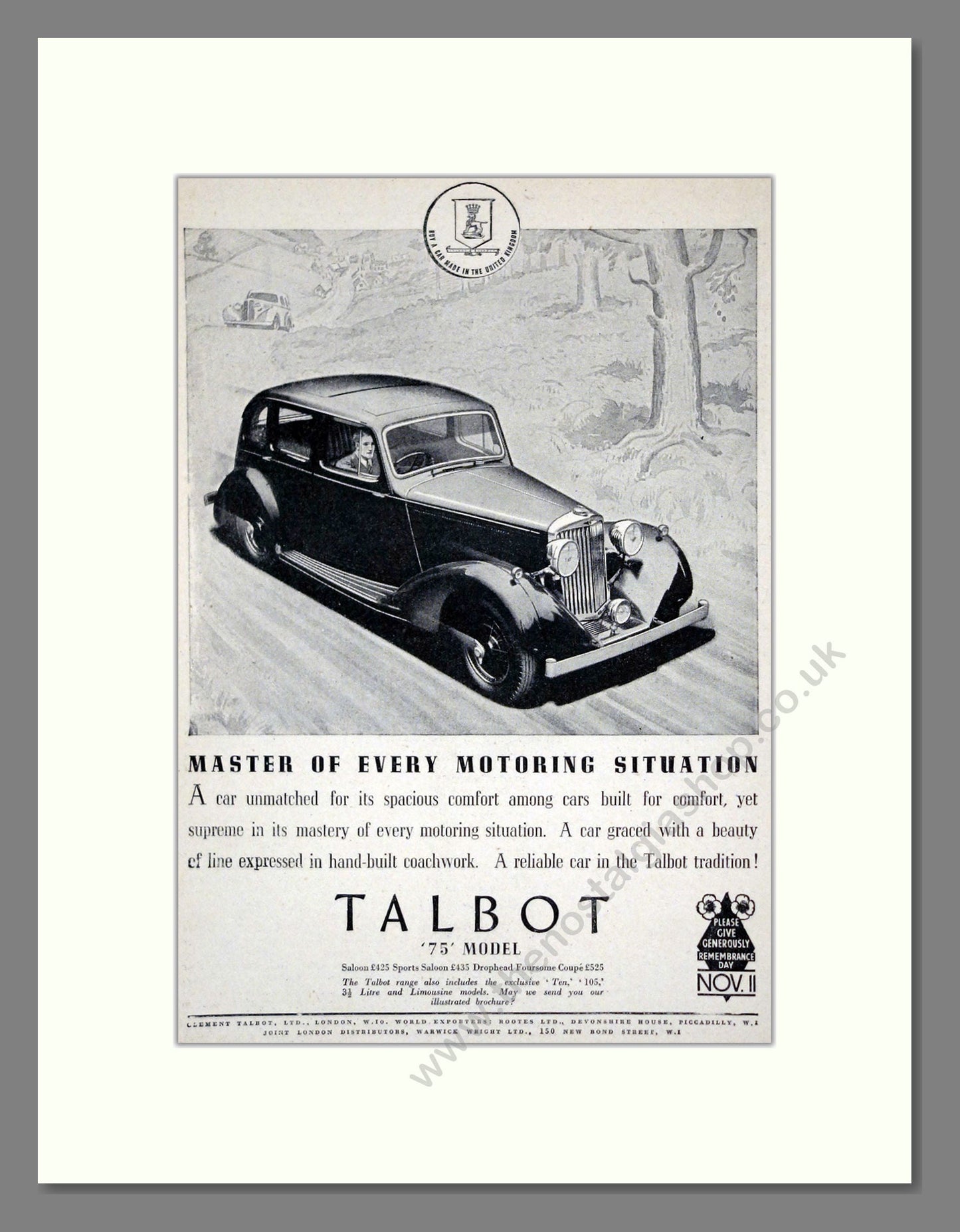 Talbot - 75. Vintage Advert 1936 (ref AD61794)