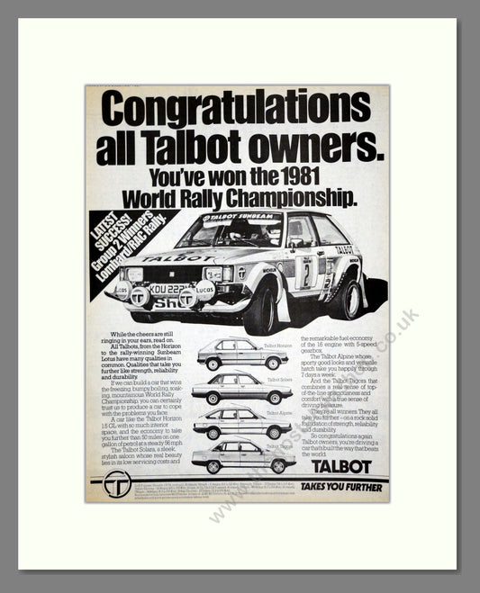 Talbot - Rally. Vintage Advert 1981 (ref AD61798)