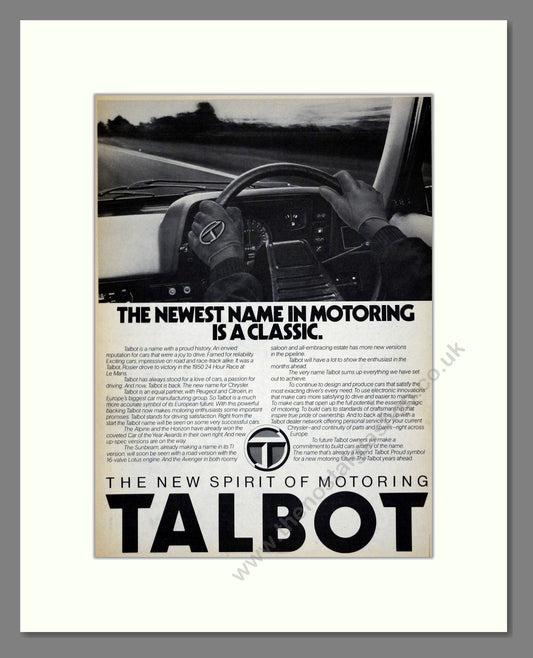 Talbot - New Spririt Of Motoring. Vintage Advert 1979 (ref AD61809)