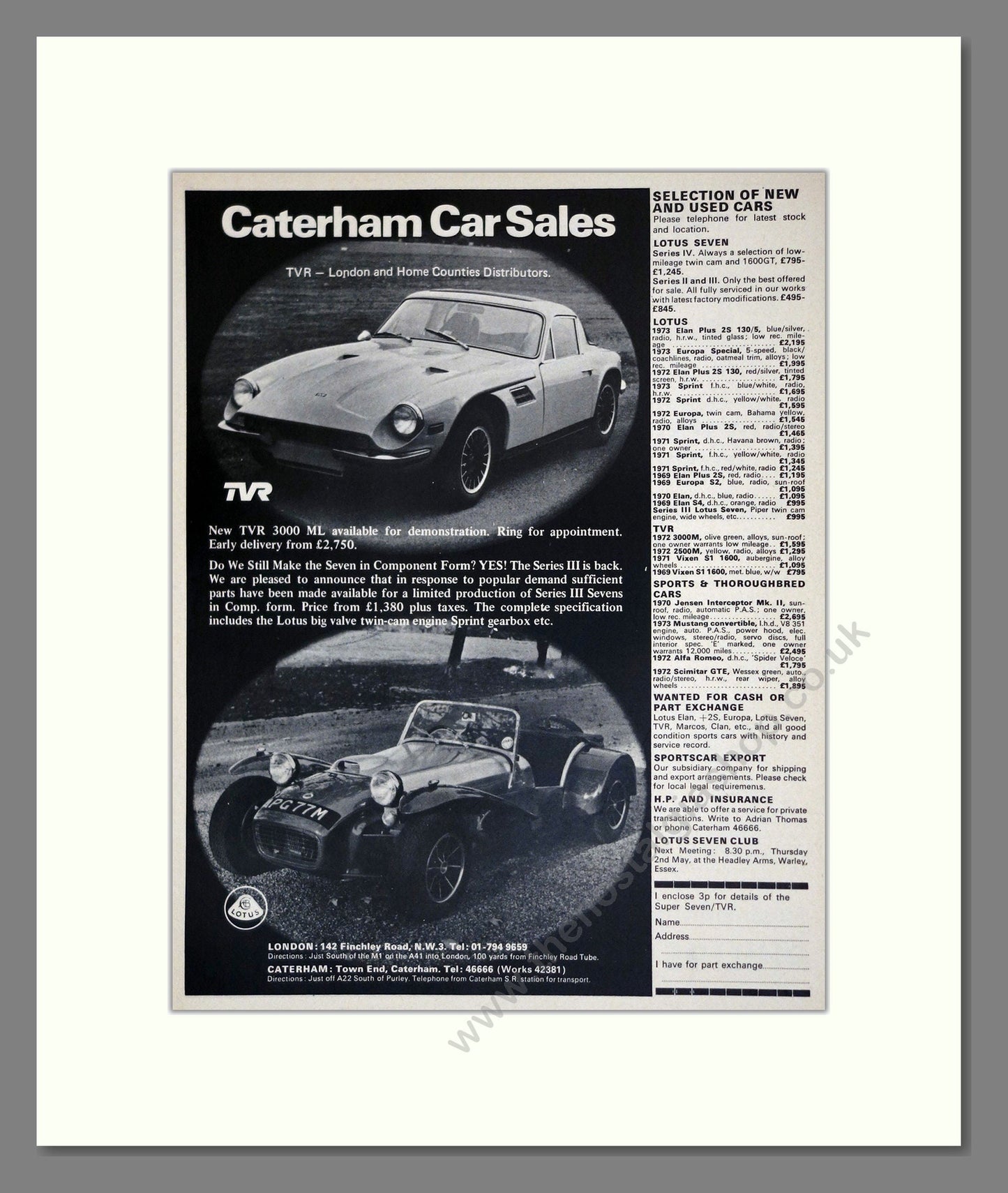 TVR - 3000 ML. Vintage Advert 1974 (ref AD61810)