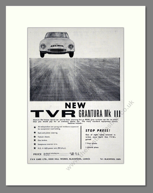 TVR - Grantura Mk III. Vintage Advert 1962 (ref AD61826)