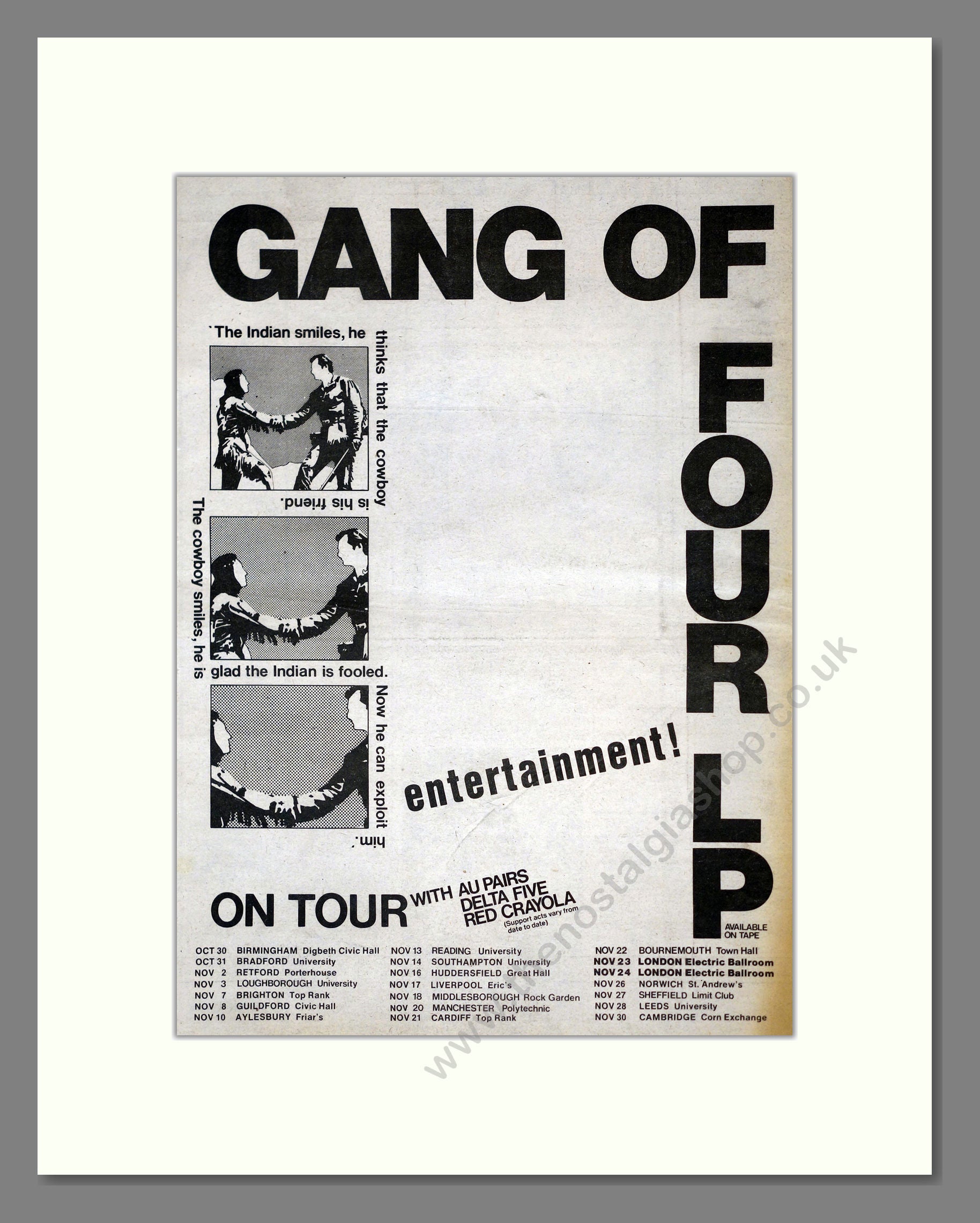 Gang Of Four - Entertainment (UK Tour). Vintage Advert 1979 (ref AD17650)