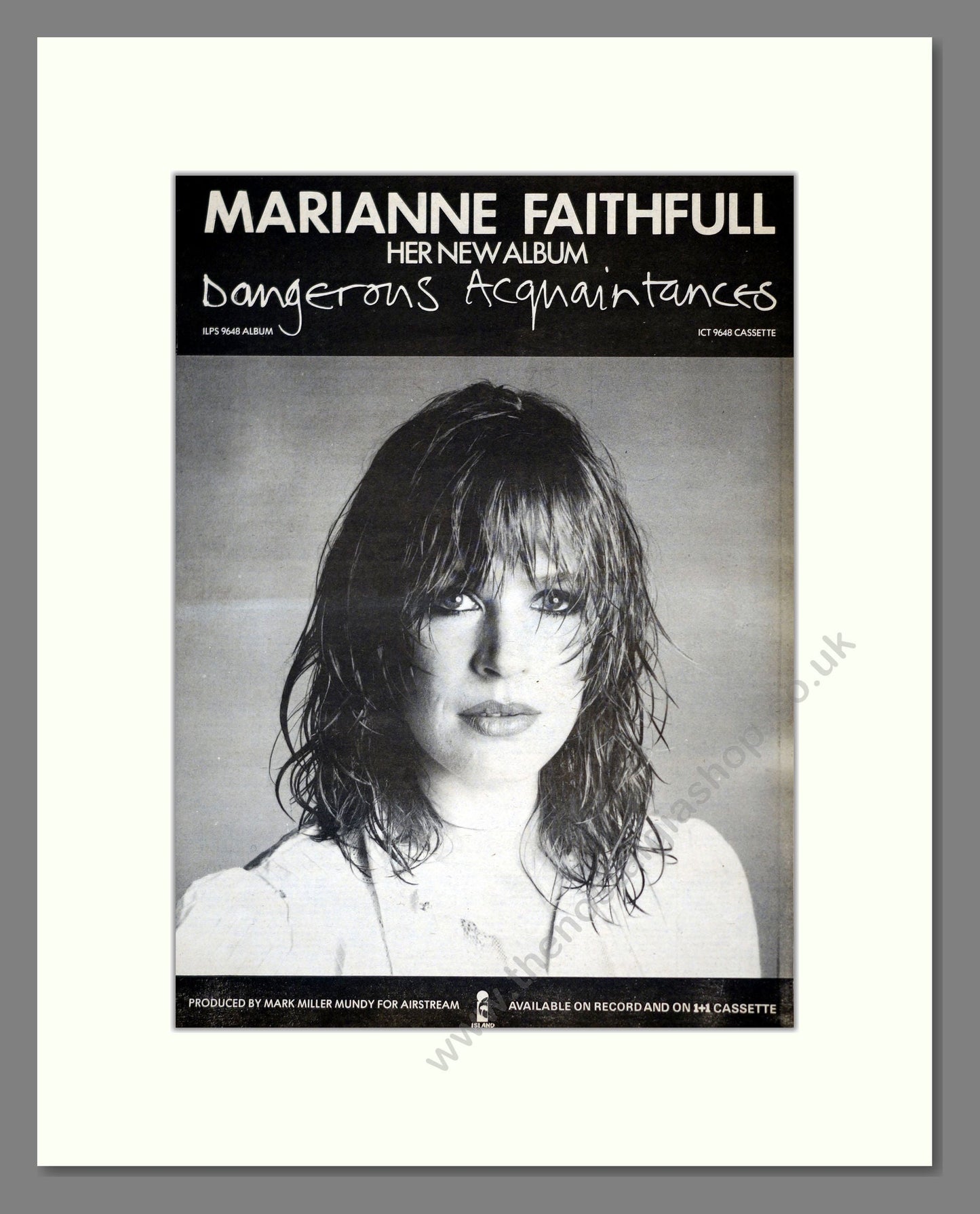 Marianne Faithfull - Dangerous Acquaintances. Vintage Advert 1981 (ref AD17664)