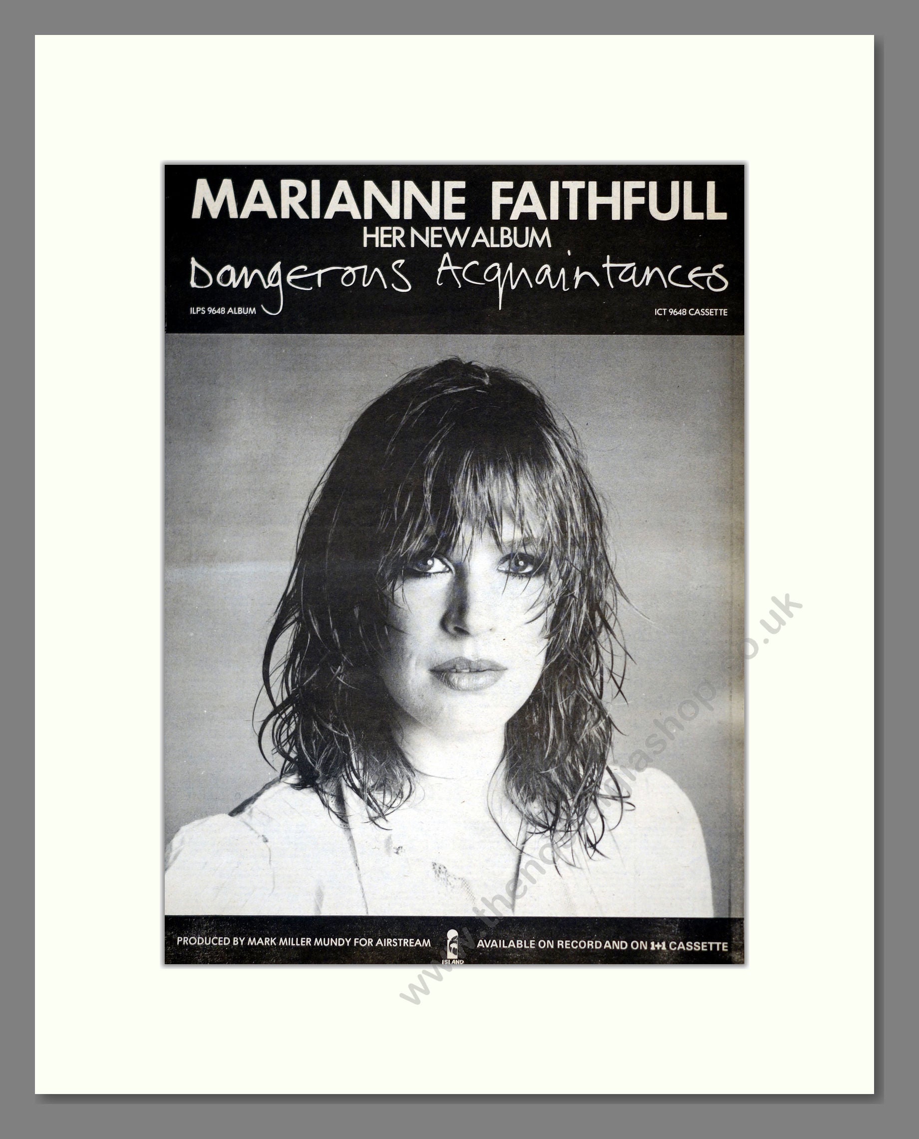 Marianne Faithfull - Dangerous Acquaintances. Vintage Advert 1981 (ref AD17664)