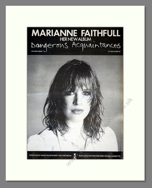 Marianne Faithfull - Dangerous Acquaintances. Vintage Advert 1981 (ref AD17664)