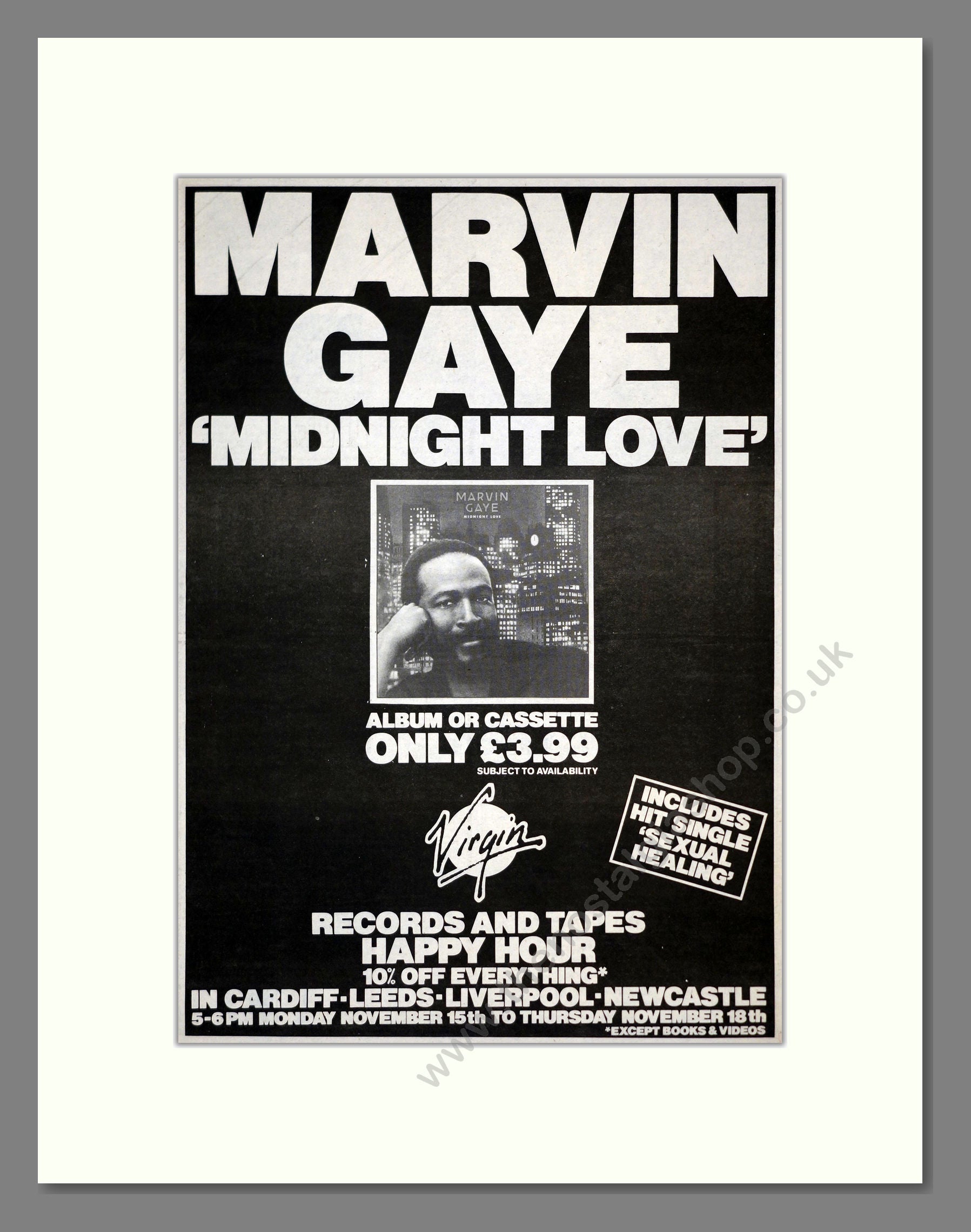 Marvin Gaye - Midnight Love. Vintage Advert 1982 (ref AD17670)