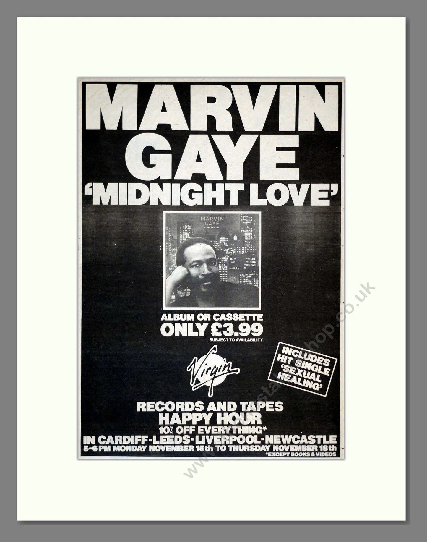 Marvin Gaye - Midnight Love. Vintage Advert 1982 (ref AD17694)