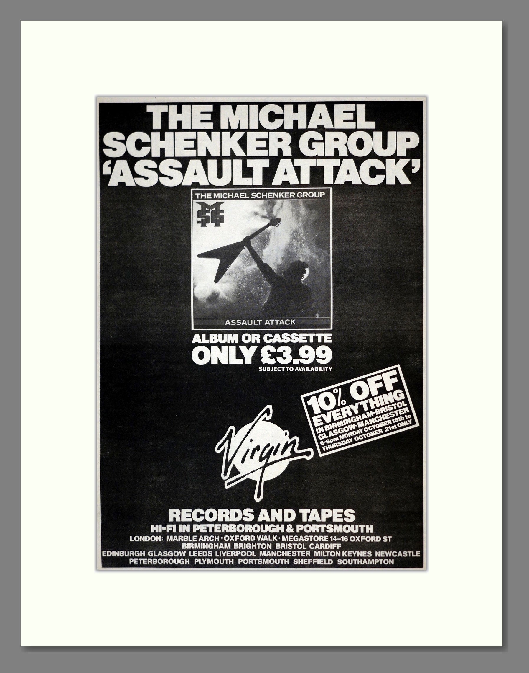 Michael Schenker Group - Assault Attack. Vintage Advert 1982 (ref AD17696)