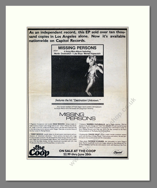Missing Persons - Mini Album. Vintage Advert 1982 (ref AD17714)