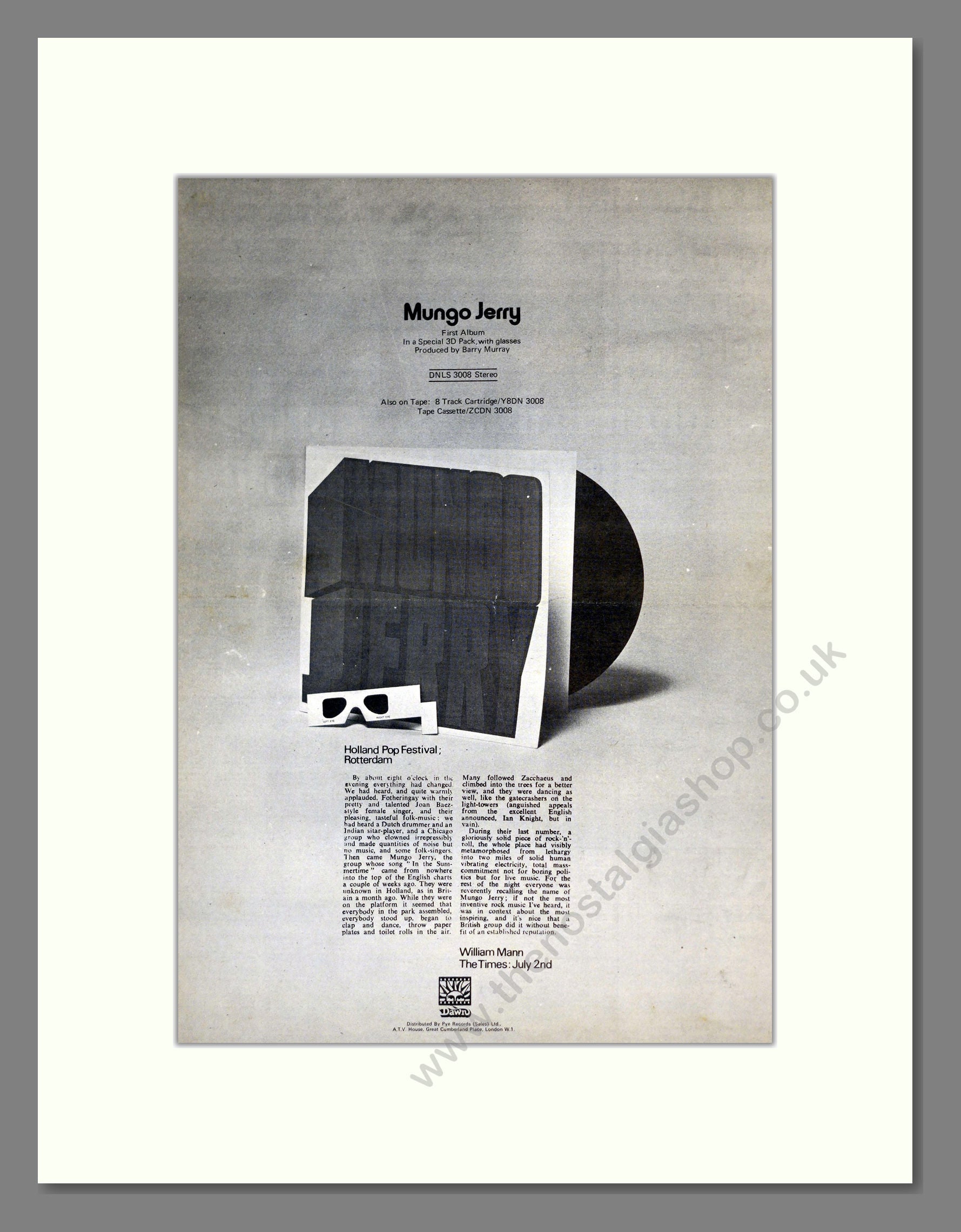 Mungo Jerry - Holland Pop Festival. Vintage Advert 1970 (ref AD17718)